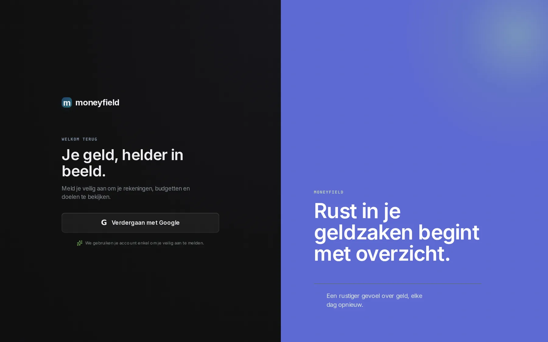 Moneyfield sign-in page in Dutch.